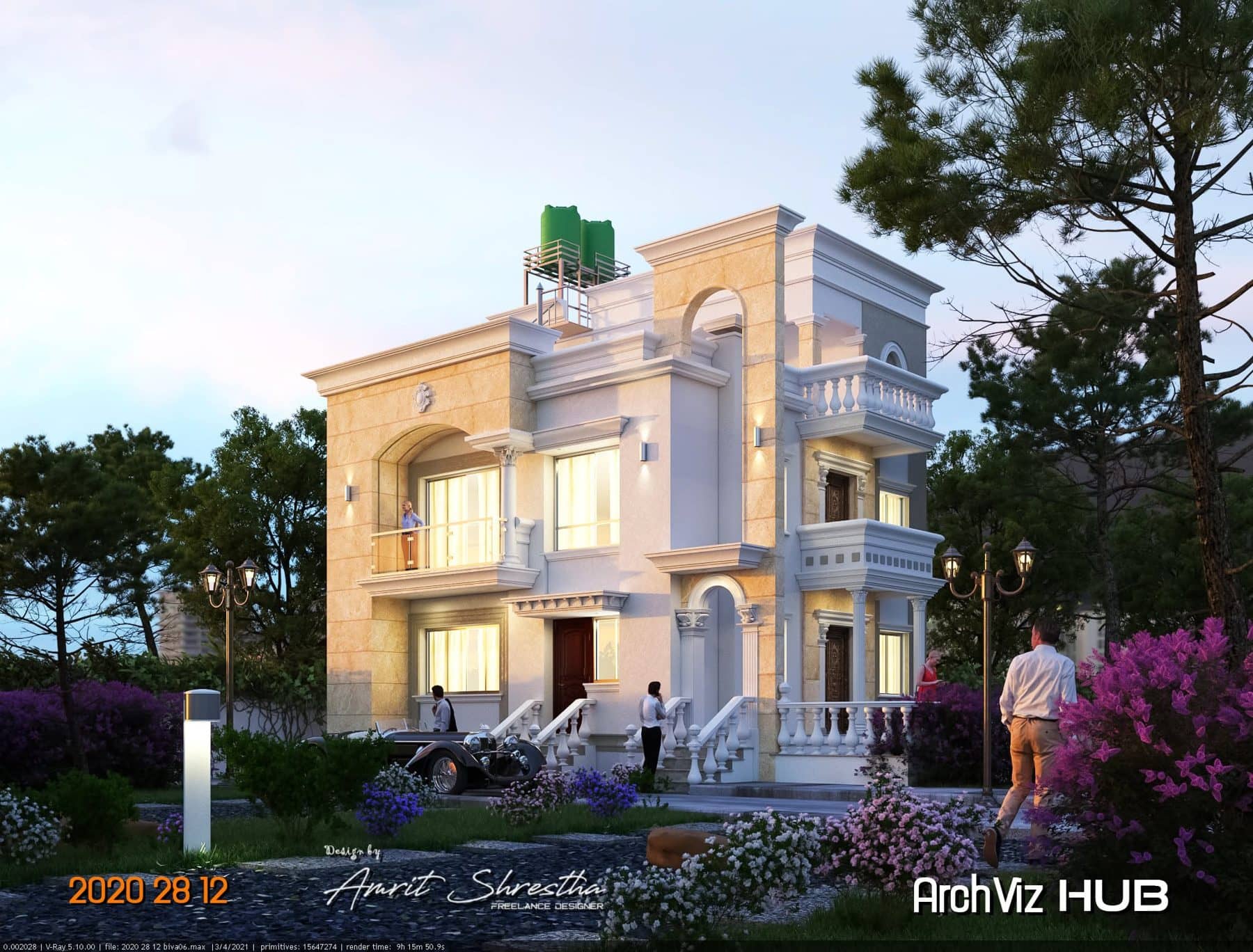 Classic villa at dusk